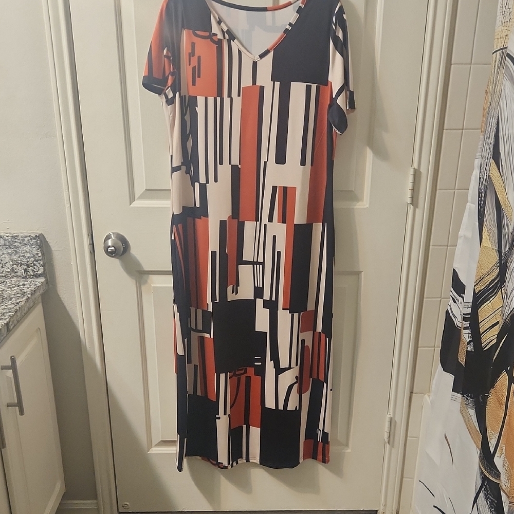 Abstract Print V-Neck Dress